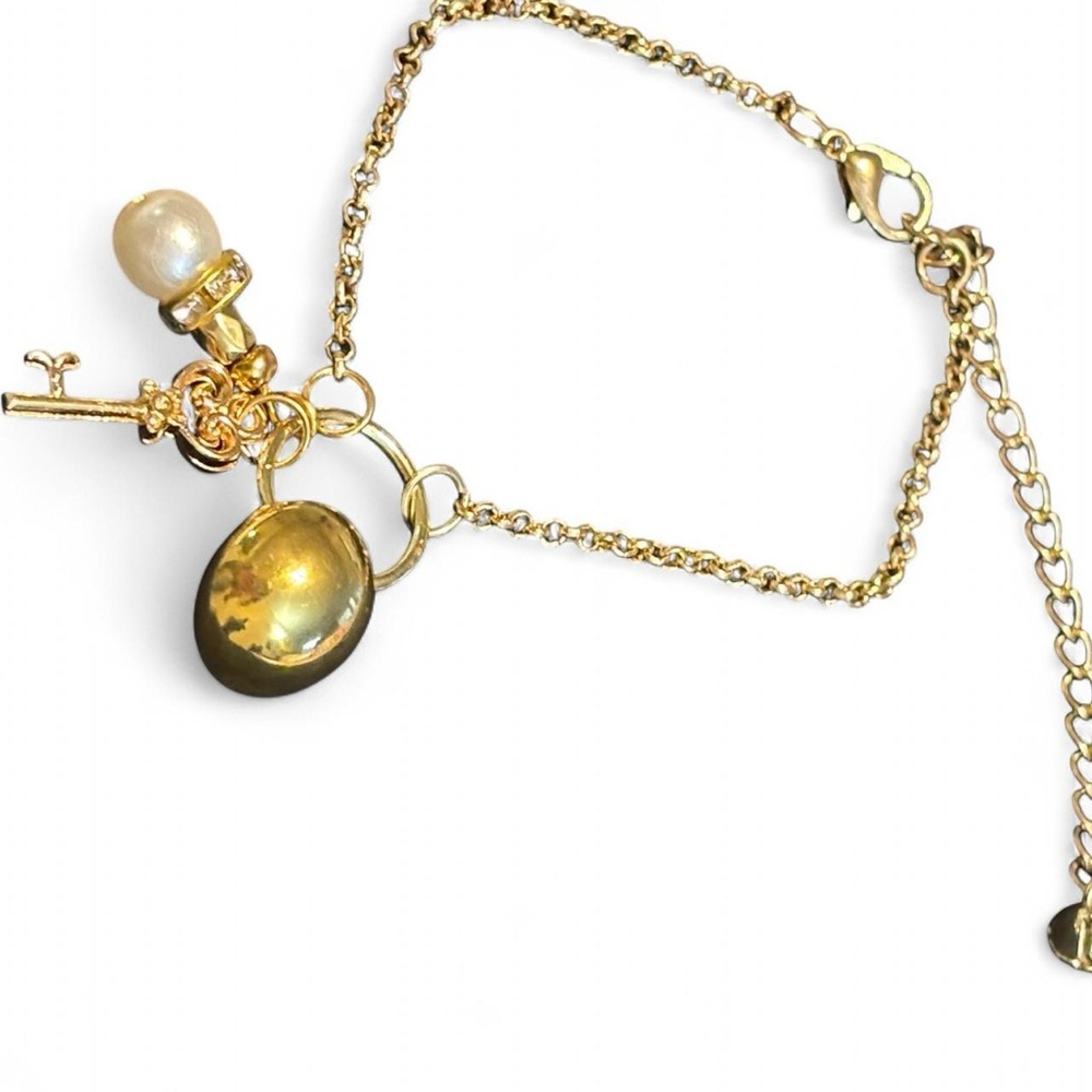 Handmade Gold Charm Bracelet with Pearl Accent